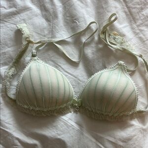 Vintage Elegant Mint Green Striped Bra